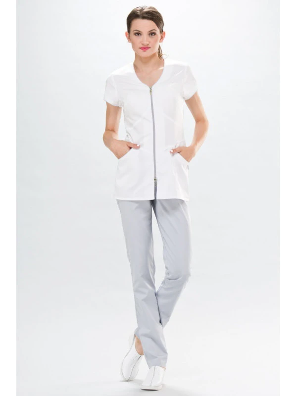 Tunique Médicale Lily Couture Blanche & Grise 6 Tunique Médicale Lily Couture Blanche & Grise – Image 4