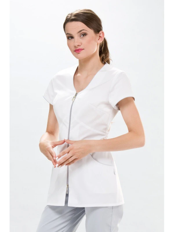 Tunique Médicale Lily Couture Blanche & Grise 3 Tunique Médicale Lily Couture Blanche & Grise