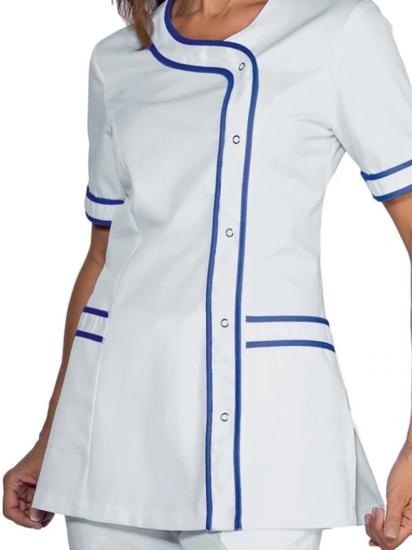 Tunique Médicale Manches Courtes Brasilia Blanc Bleu Cyan 4 Tunique Médicale Manches Courtes Brasilia Blanc Bleu Cyan – Image 2