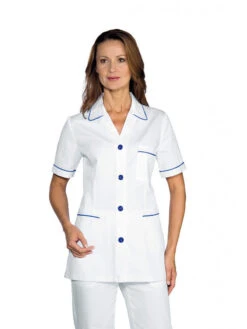 Tunique Médicale Manches Courtes Ginevra Blanc Bleu Cyan 100% Coton