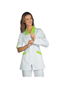 Tunique Médicale Manches Longues Retroussables Tortola Blanc Vert Pomme