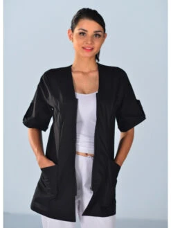 Tunique Médicale Noire Manches Courtes Clinic Look -Travail Professionnels Vêtements Magasin tunique medicale noire manches courtes clinic look 2