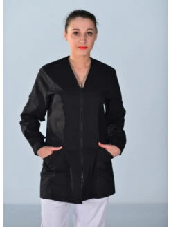 Tunique Médicale Noire Manches Retroussables Clinic Look -Travail Professionnels Vêtements Magasin tunique medicale noire manches retroussables clinic look 2