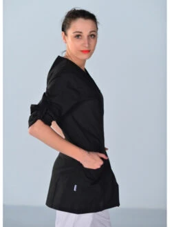 Tunique Médicale Noire Manches Retroussables Clinic Look -Travail Professionnels Vêtements Magasin tunique medicale noire manches retroussables clinic look 3