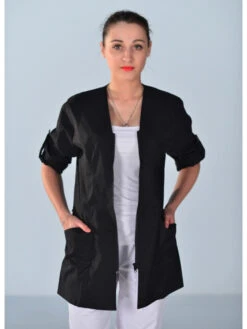Tunique Médicale Noire Manches Retroussables Clinic Look -Travail Professionnels Vêtements Magasin tunique medicale noire manches retroussables clinic look 4