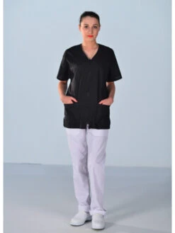 Tunique Médicale Noire Unisexe Clinic Look -Travail Professionnels Vêtements Magasin tunique medicale noire unisexe clinic look 4