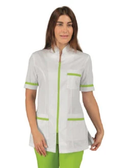 Tunique Médicale Pharmacie Manches Courtes Blanc Et Vert Isacco