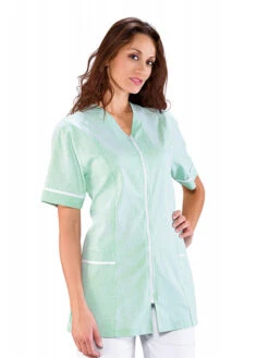 Tunique Médicale Victoria Blanc Rayé Vert 100% Coton -Travail Professionnels Vêtements Magasin tunique medicale victoria blanc raye vert 100 coton 1