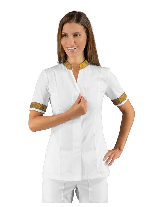 Tunique Métiers De Santé Blanc Et Doré Col Mao Isacco 3 Tunique Métiers De Santé Blanc Et Doré Col Mao Isacco