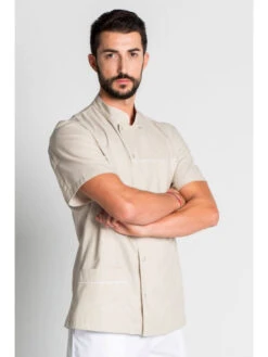 Tunique Pharmacien Manches Courtes Beige -Travail Professionnels Vêtements Magasin tunique pharmacien manches courtes beige 2