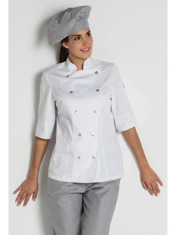 Veste Blanche De Cuisine Manches 3/4 Lady Chef Look 4 Veste Blanche De Cuisine Manches 3/4 Lady Chef Look – Image 2