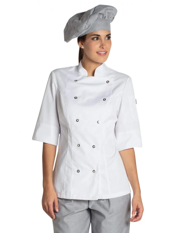 Veste Blanche De Cuisine Manches 3/4 Lady Chef Look 3 Veste Blanche De Cuisine Manches 3/4 Lady Chef Look