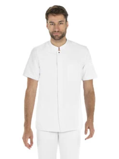Veste Blanche Pharmacien En Microfibre Pour Homme Col Mao
