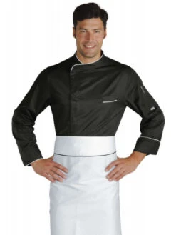 Veste Chef Cuisinier Bilbao Noir Blanc Microfibres -Travail Professionnels Vêtements Magasin veste chef cuisinier bilbao noir blanc microfibres 1 1