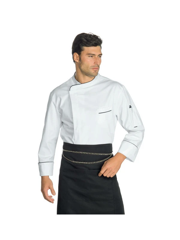 Veste Chef Cuisinier Wimbledon Blanc Liseré Noir 100% Coton 3 Veste Chef Cuisinier Wimbledon Blanc Liseré Noir 100% Coton
