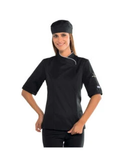 Veste Cuisine Femme Manches Courtes Noire Et Blanche