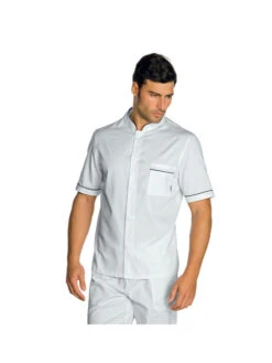 Veste Cuisinier Manches Courtes Coreana Lavoro Blanc Noir 100% Coton