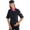 Veste De Cuisine Femme Manches Courtes Noire Et Rose -Travail Professionnels Vêtements Magasin veste de cuisine femme manches courtes noire et rose
