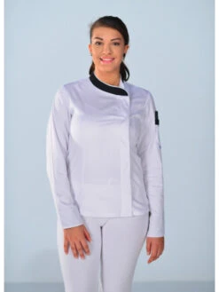 Veste De Cuisine Femme Miss Chef Blanche Et Noire -Travail Professionnels Vêtements Magasin veste de cuisine femme miss chef blanche et noire 3