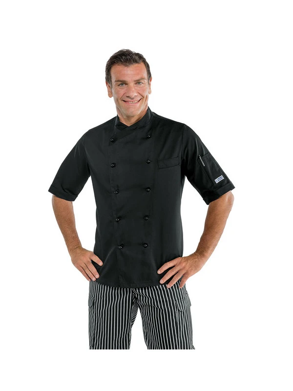 Veste De Cuisine Noire à Manches Courtes, Coupe Slim 3 Veste De Cuisine Noire à Manches Courtes, Coupe Slim