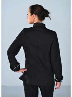 Veste De Cuisine Noire Et Blanche Pour Femme -Travail Professionnels Vêtements Magasin veste de cuisine noire et blanche pour femme 2