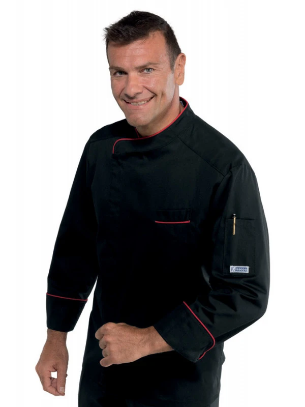 Veste De Cuisine Noire Et Rouge Bilbao 4 Veste De Cuisine Noire Et Rouge Bilbao – Image 2