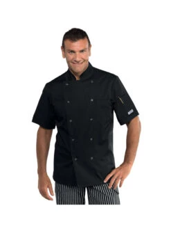 Veste De Cuisine Noire Manches Courtes Et Boutons Pression