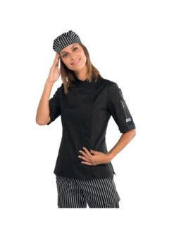 Veste De Cuisine Noire Pour Femme à Manches Courtes