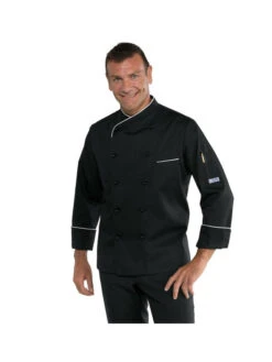 Veste De Cuisine Panama Coupe Slim Noire Et Blanche