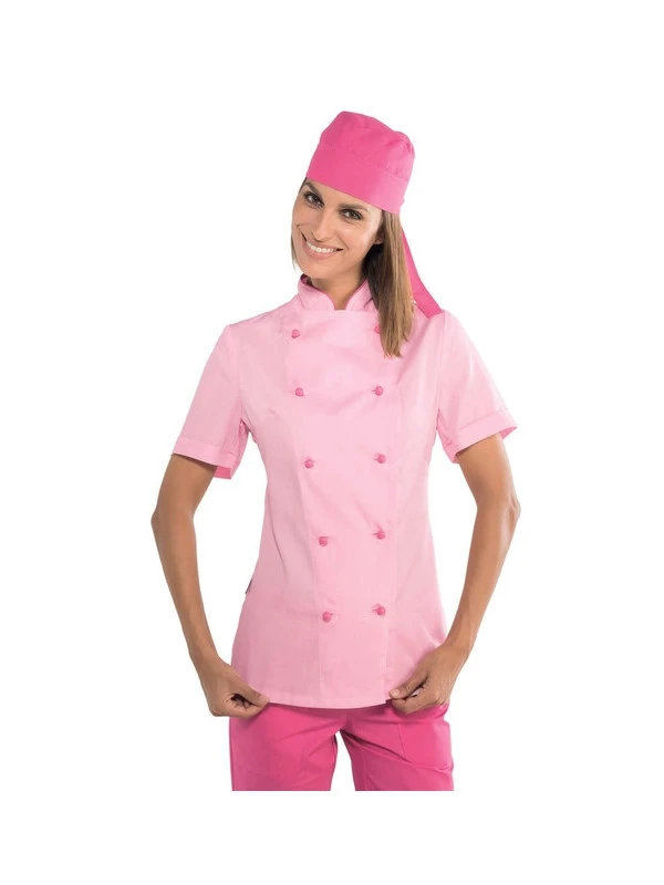 Veste De Cuisine Rose Pour Femme Tissu Extra Léger 3 Veste De Cuisine Rose Pour Femme Tissu Extra Léger