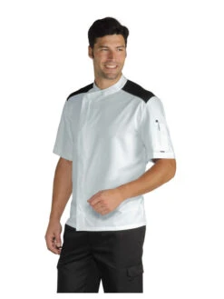 Veste De Cuisinier Malaga Blanc Noir En Microfibres Super Dry