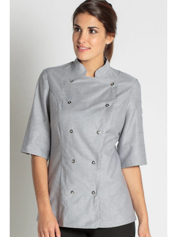 Veste Grise De Cuisine Manches 3/4 Lady Chef Look 4 Veste Grise De Cuisine Manches 3/4 Lady Chef Look – Image 2