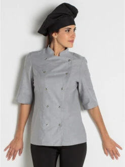 Veste Grise De Cuisine Manches 3/4 Lady Chef Look 9 Veste Grise De Cuisine Manches 3/4 Lady Chef Look -Travail Professionnels Vêtements Magasin veste grise de cuisine manches 3 4 lady chef look 2
