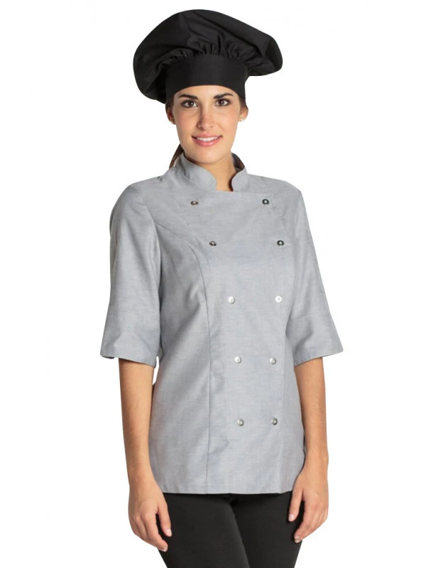 Veste Grise De Cuisine Manches 3/4 Lady Chef Look 3 Veste Grise De Cuisine Manches 3/4 Lady Chef Look