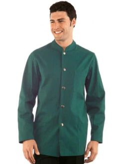 Veste Homme Col Mao Coreana Vert Rayé Noir 100% Coton