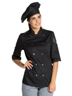 Veste Noire De Cuisine Manches 3/4 Lady Chef Look